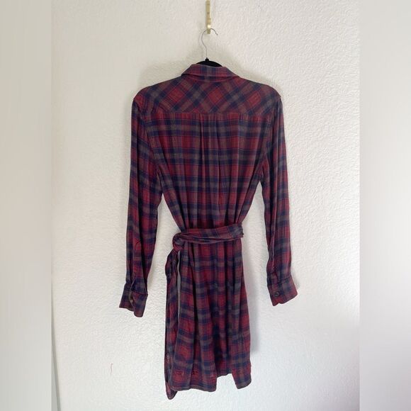 Rag & Bone Felicity Plaid Tie Waist Shirt Dress Burgundy Academia Size M - Picture 4 of 10
